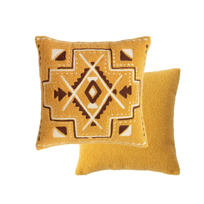Bouclé-Kissen mit handgesticktem Ethno-Design und abnehmbarem Bezug Karnz