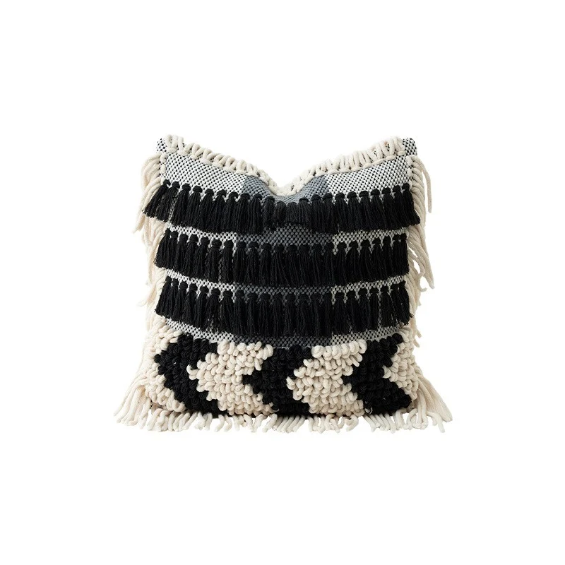 Boho-Kissenbezug mit Makramee, Quasten und Relieftextur Karnz