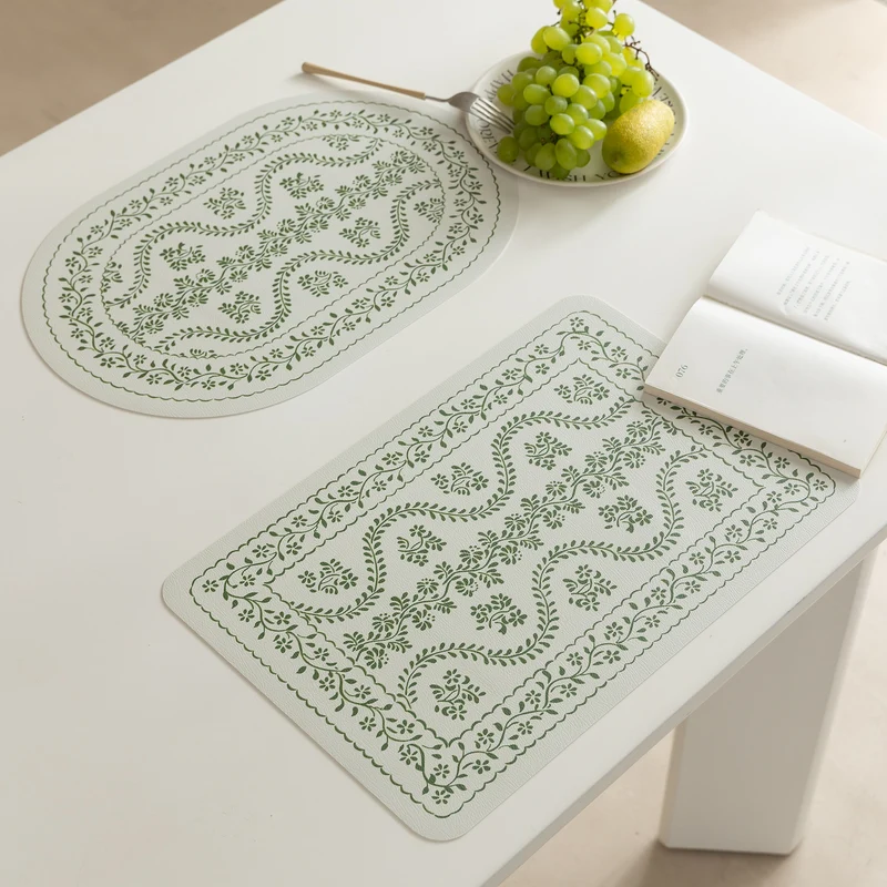 Abwischbare Tischsets aus PU‑Leder mit botanischem Silhouetten‑Design Karnz