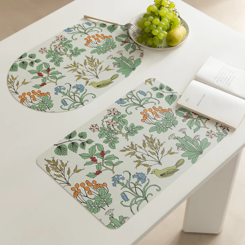 Abwischbare Tischsets aus PU‑Leder mit botanischem Silhouetten‑Design Karnz