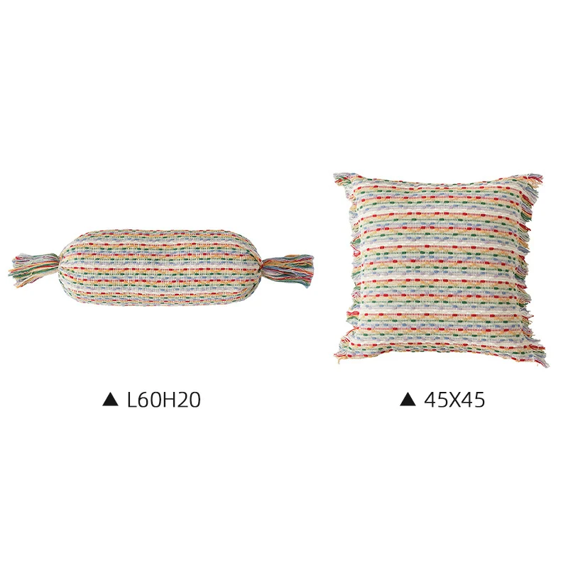 Wohnliches Kissen-Set aus gewebtem Baumwollmix mit Zylinderrolle und Quasten Karnz