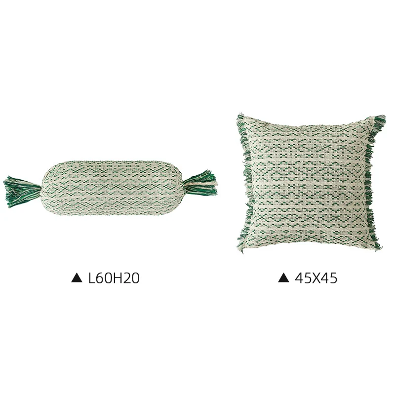 Wohnliches Kissen-Set aus gewebtem Baumwollmix mit Zylinderrolle und Quasten Karnz