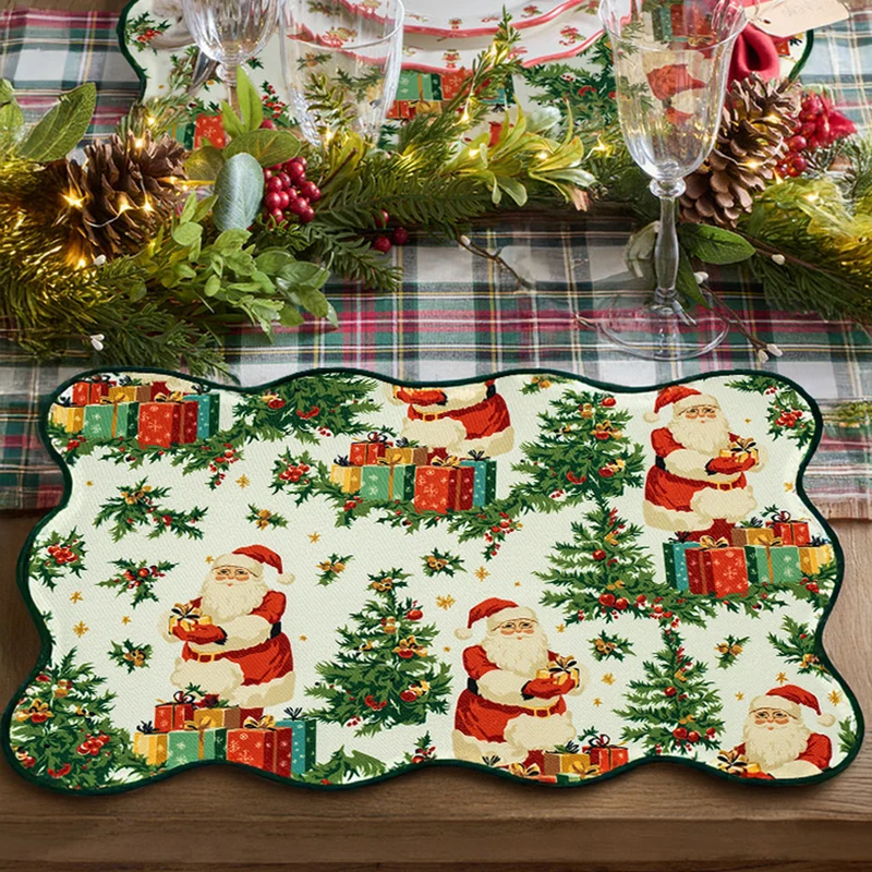 Weihnachtliches abwischbares Tischset mit gewelltem Saum und nostalgischem Santa‑Motiv Karnz