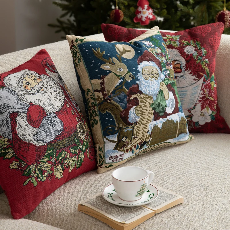 Weihnachtlicher Tapisserie-Kissenbezug mit Santa‑Motiv und gobelinartiger Webstruktur Karnz