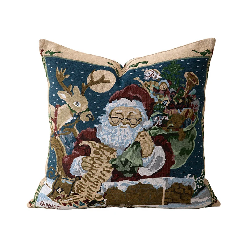 Weihnachtlicher Tapisserie-Kissenbezug mit Santa‑Motiv und gobelinartiger Webstruktur Karnz