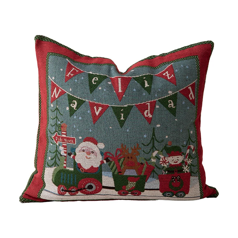 Weihnachtlicher Tapisserie-Kissenbezug mit Santa‑Motiv und gobelinartiger Webstruktur Karnz