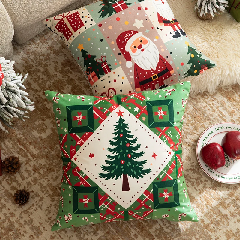 Weihnachtlicher quadratischer Zierkissenbezug mit Patchwork-Motiv und verdecktem Reißverschluss Karnz