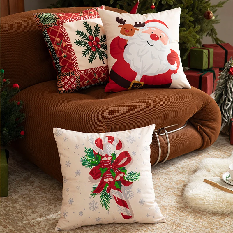 Weihnachtlicher quadratischer Zierkissenbezug mit Patchwork-Motiv und verdecktem Reißverschluss Karnz