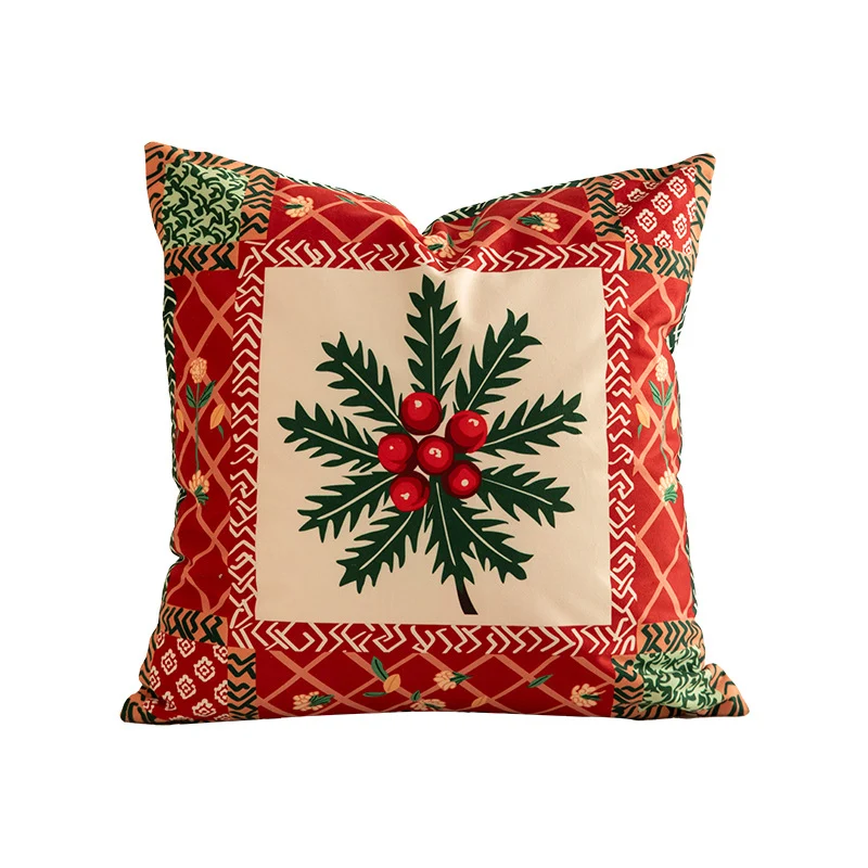 Weihnachtlicher quadratischer Zierkissenbezug mit Patchwork-Motiv und verdecktem Reißverschluss Karnz