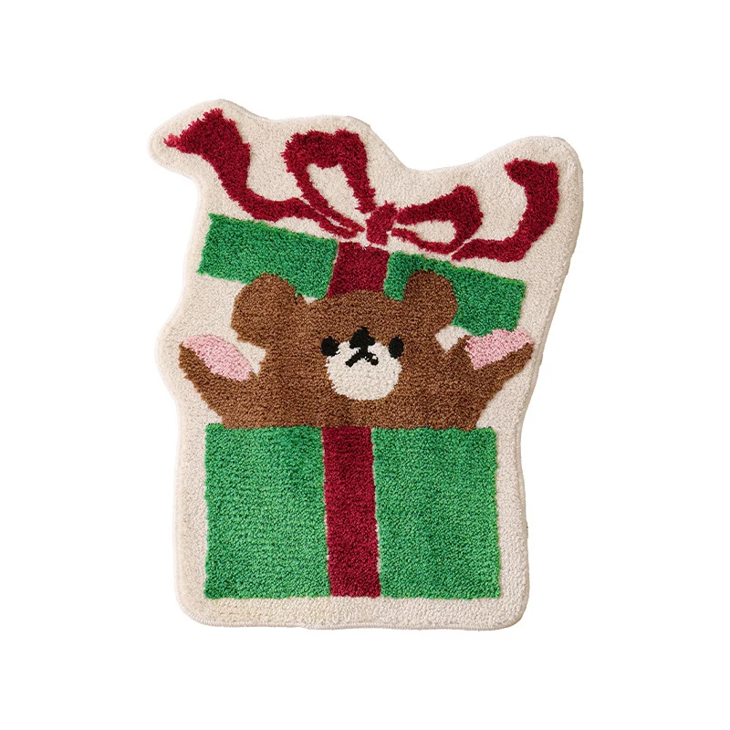 Verspielte geschenkförmige Fußmatte mit getuftetem Teddybärmotiv Karnz