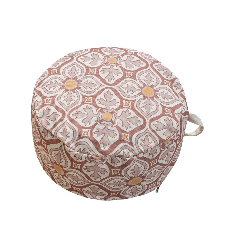 Rundes Sitzpouf mit gewebter Jacquard-Struktur und praktischem Tragegriff Karnz