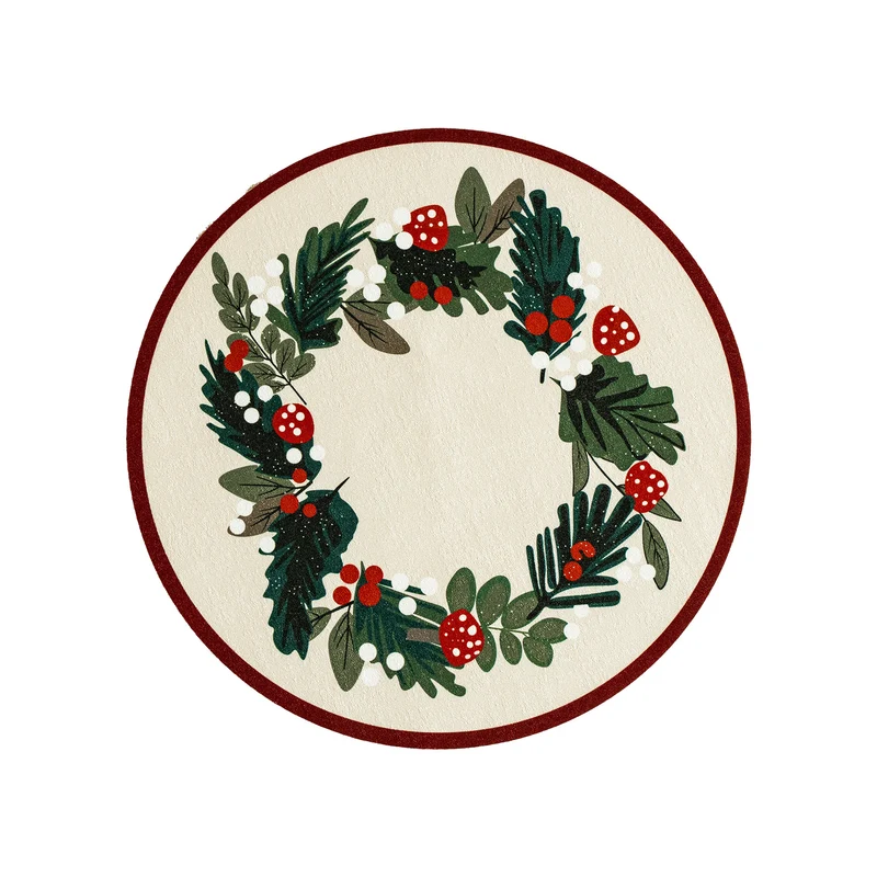 Rundes abwischbares Tischset mit weihnachtlichem Tannenzapfen- und Stechpalmenkranz-Motiv Karnz