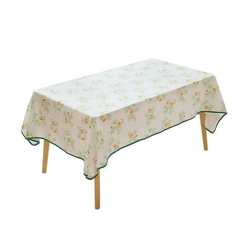 Rechteckige Esstischdecke mit botanischem Orangenbeeren-Print und kontrastierter Saum-Paspel Karnz