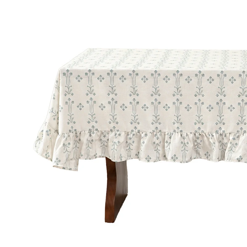 Rechteckige Baumwollmisch-Tischdecke mit Volant und feinem Jacquardmuster Karnz