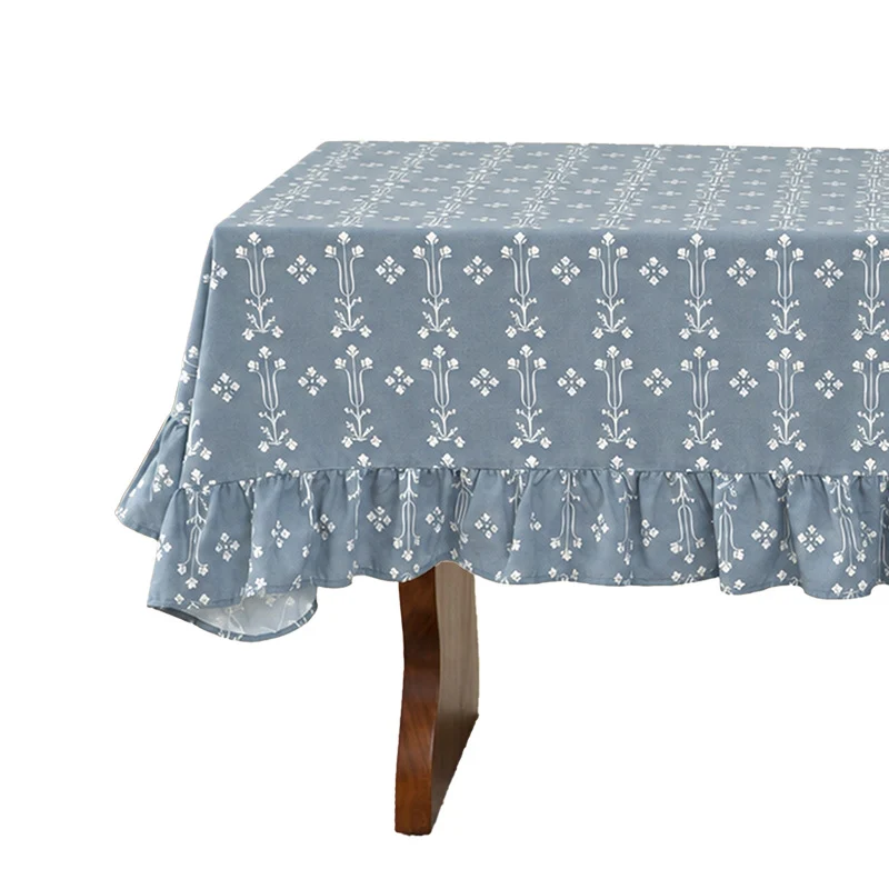 Rechteckige Baumwollmisch-Tischdecke mit Volant und feinem Jacquardmuster Karnz