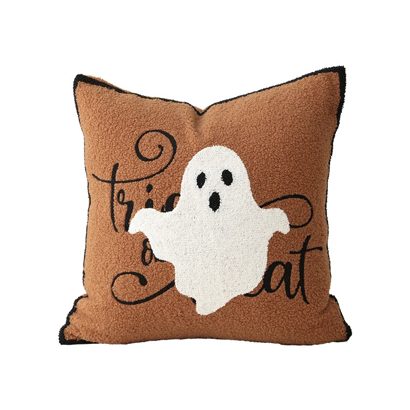 Quadratisches Dekoratives Kissen mit gesticktem Halloween‑Gespenst und Bouclé‑Oberfläche Karnz