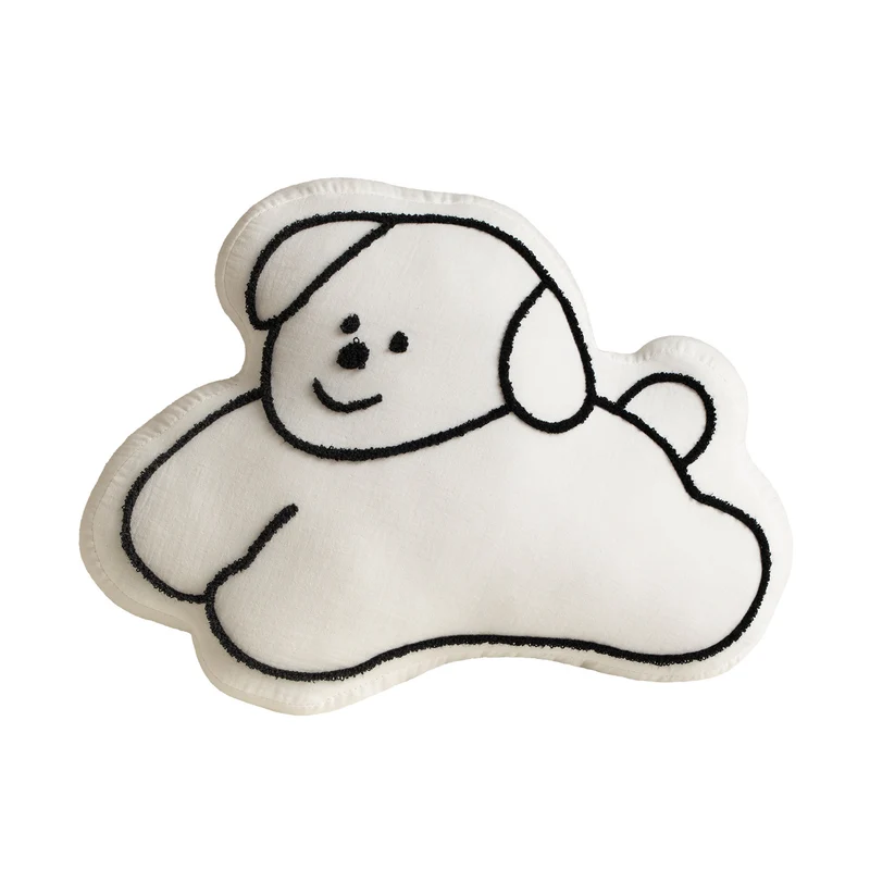 Niedliches Wolken-Kuschelkissen mit Hundemotiv und Chenille‑Kontur Karnz