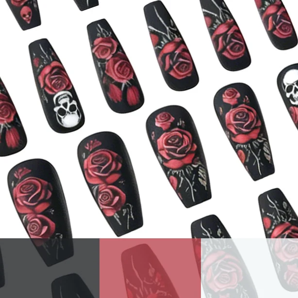 Künstlerisches Skull und Rose Nagelkunst Design Karnz