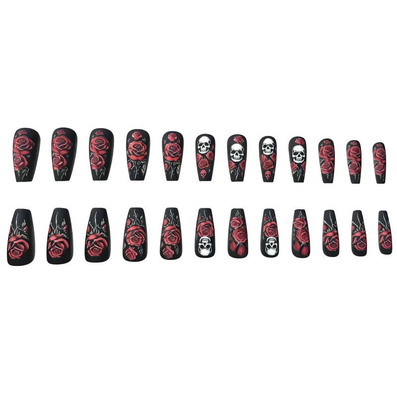 Künstlerisches Skull und Rose Nagelkunst Design Karnz