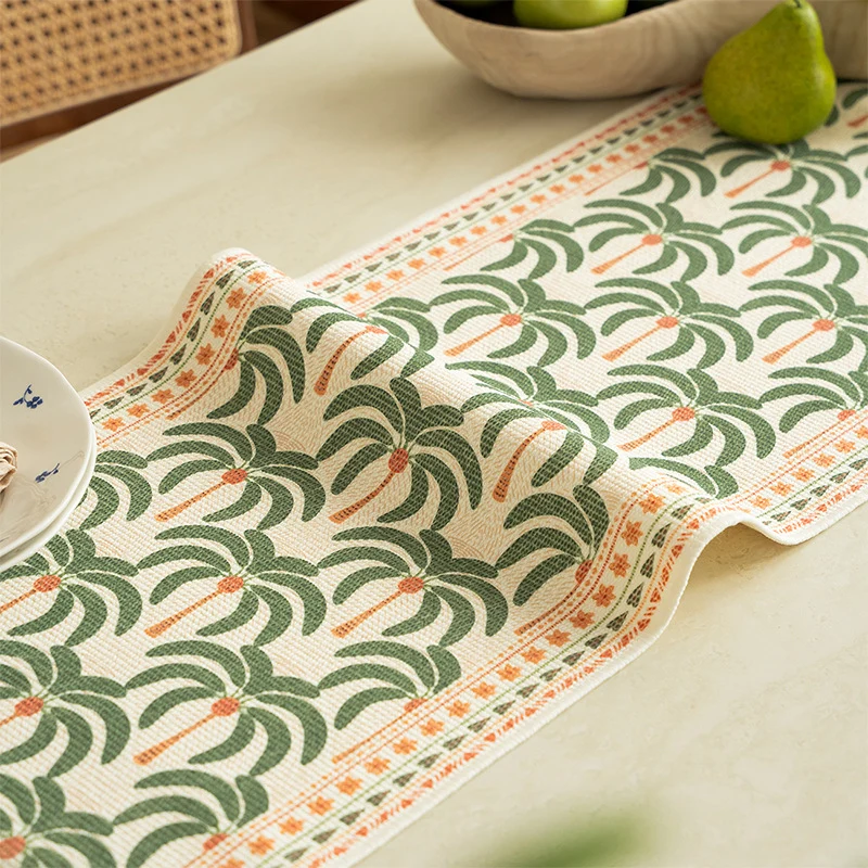 Gewebter Tischläufer mit floraler Wiesenblumen-Jacquard und Fransen Karnz