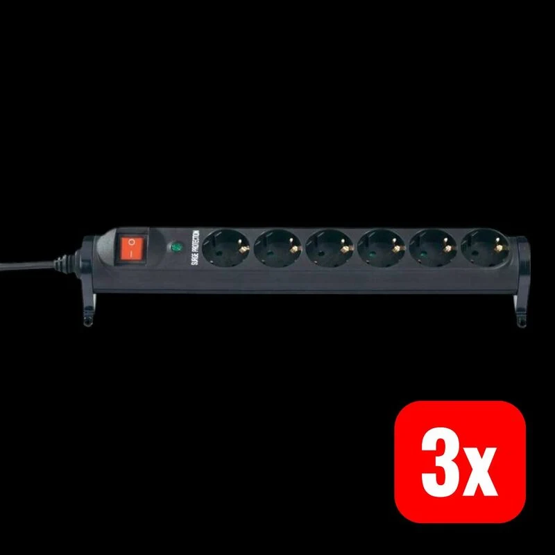 3x B-Ware Renkforce 6FACH ÜBERSpANNUNGSSCHUTZLEISTE DREHBAR 1,5m Innenbereich Schwarz