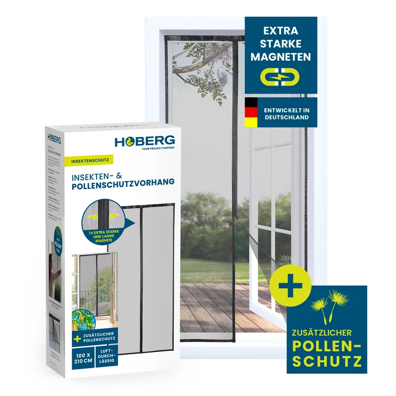 HOBERG Insekten- & Pollenschutzvorhang mit XXL-Magnetbändern - 100 x 210 cm