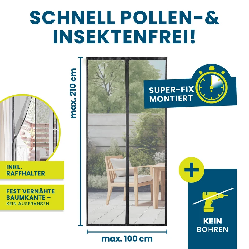 HOBERG Insekten- & Pollenschutzvorhang mit XXL-Magnetbändern - 100 x 210 cm