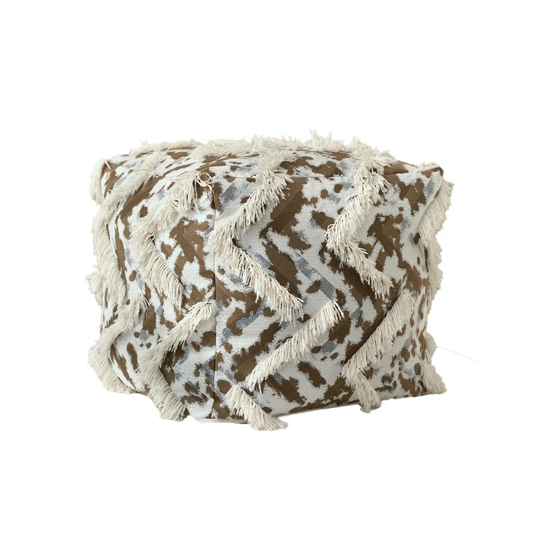 Gefüllter Bodensitzpouf im Ethno-Jacquard mit dekorativen Fransen Karnz