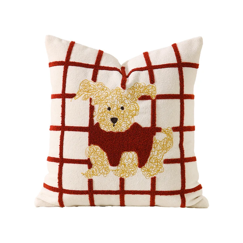 Dekoratives Kissen mit gesticktem Hunde-Apfel-Motiv und weichem Frottee-Bezug Karnz