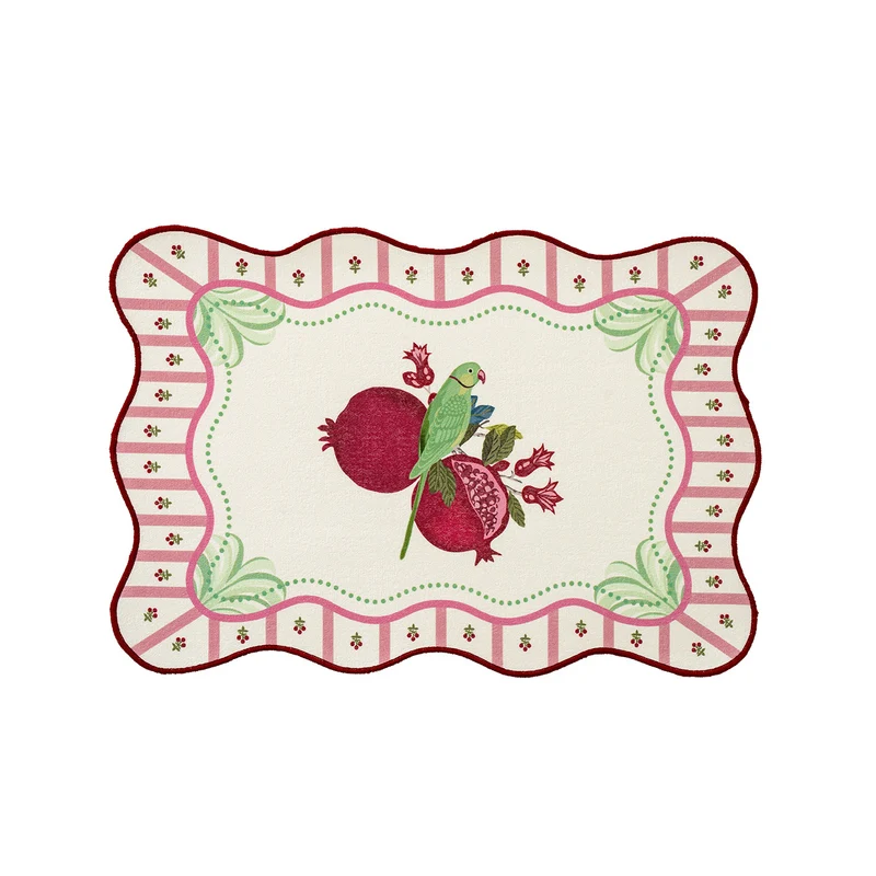 Dekoratives gewelltes Tischset mit Granatapfel- und Papageien-Motiv Karnz