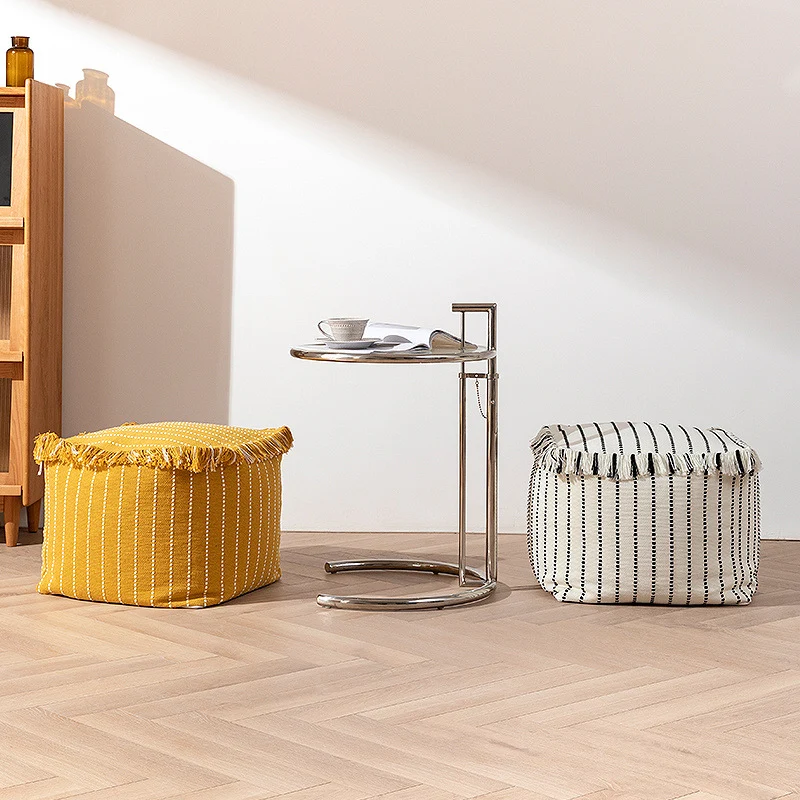 Boho-Sitzpouf aus Baumwollgewebe mit Fransen Karnz