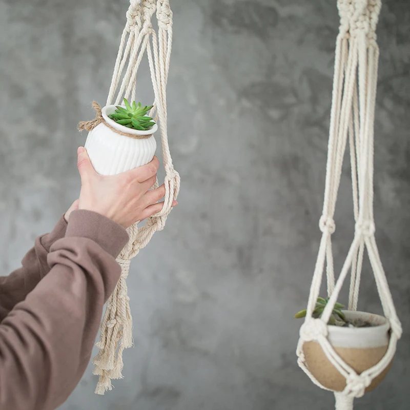 Boho-Makramee Pflanzenhänger-Set mit handgeknoteten Quasten und verstellbaren Schlaufen Karnz