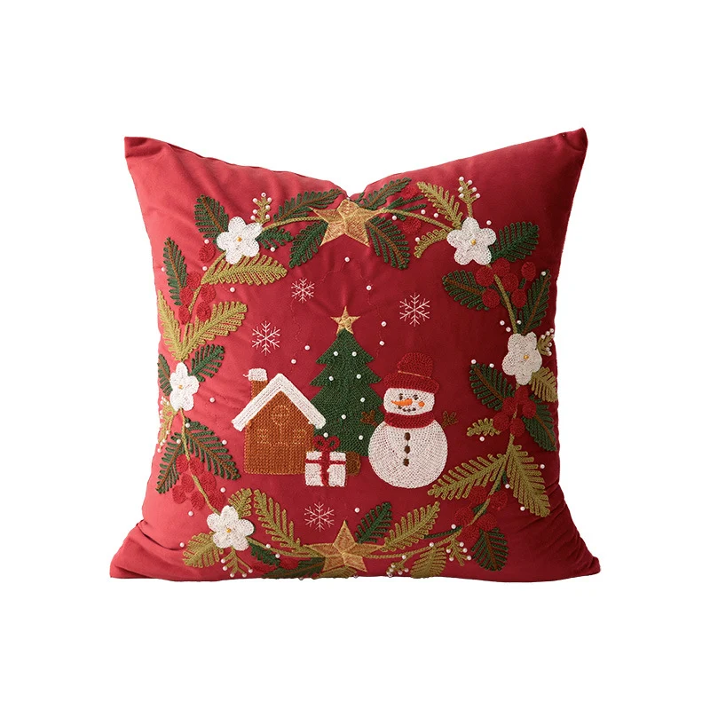 Bestickter Weihnachtskissenbezug mit Rentier‑ und Tannenzweig‑Motiv Karnz