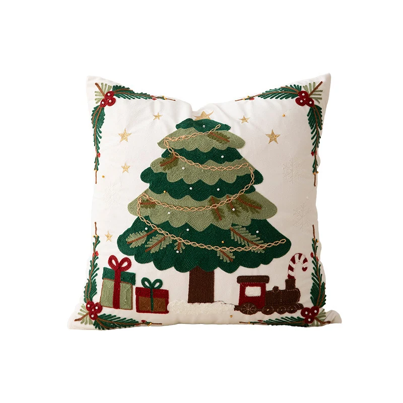 Bestickter Weihnachtskissenbezug mit Rentier‑ und Tannenzweig‑Motiv Karnz