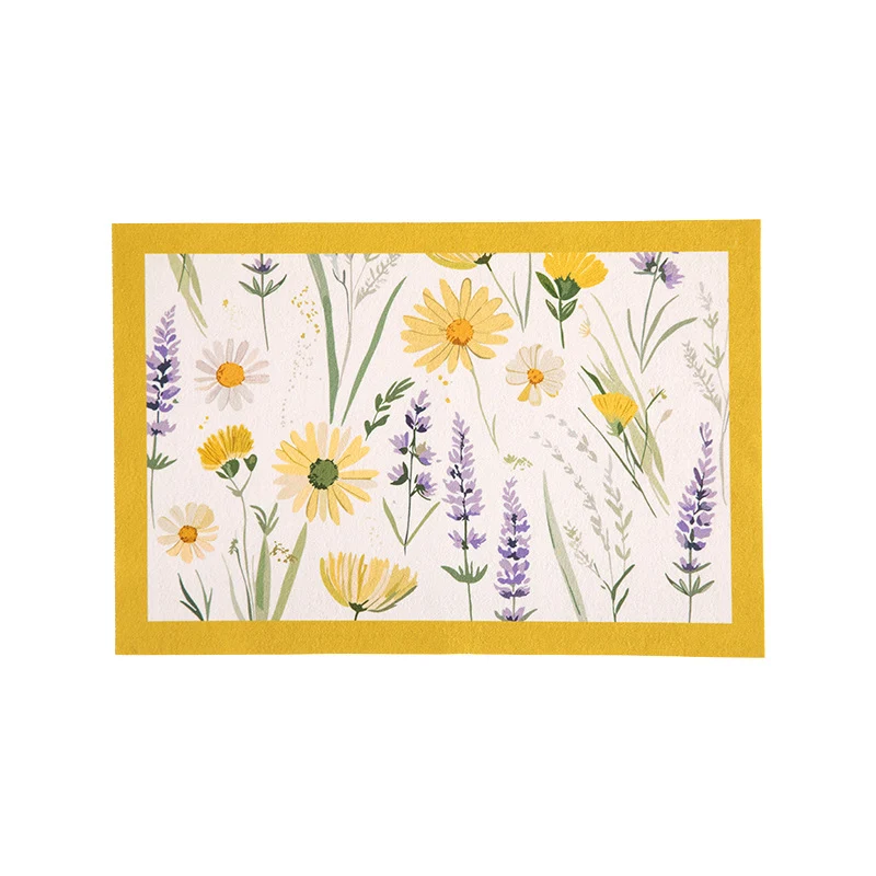 Bedrucktes rechteckiges Platzset aus Baumwollmischung mit Blumen-Illustrationsdruck und kontrastbordüre Karnz
