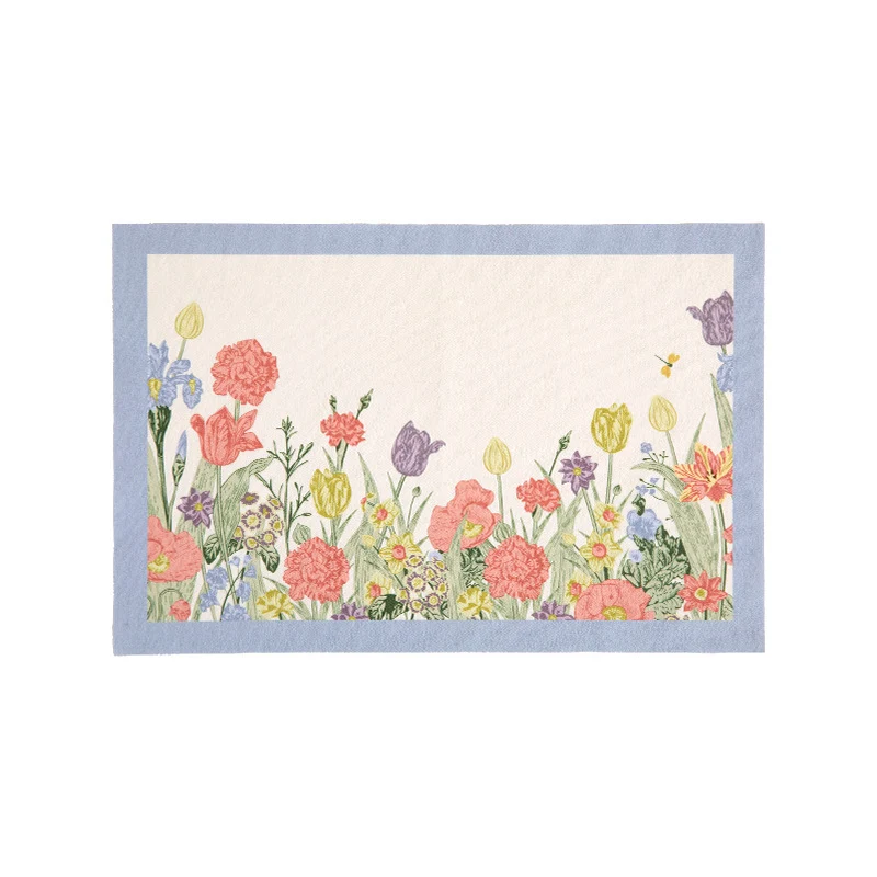 Bedrucktes rechteckiges Platzset aus Baumwollmischung mit Blumen-Illustrationsdruck und kontrastbordüre Karnz