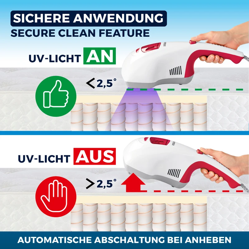 CLEANmaxx Milbensauger Vibration - entfernt 99,9 % Milben - 2 Ersatz-EPA-Filter - Weiß/Rot