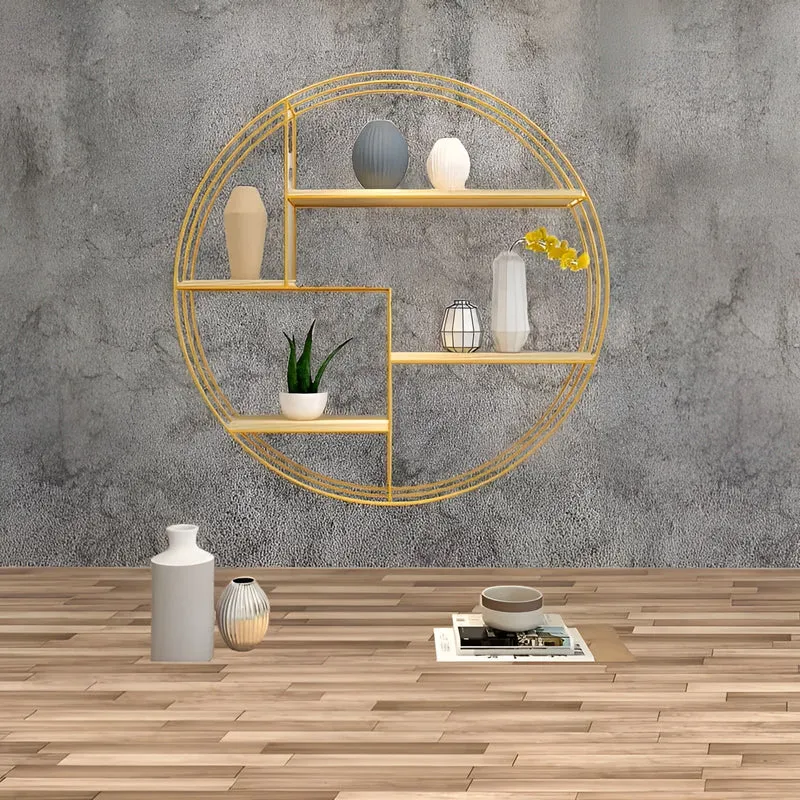Rundes Wandregal mit 4 Ebenen – Retro-Design aus Holz und Metall | Dekoratives Hängeregal für Wohnzimmer, Badezimmer und Schlafzimmer