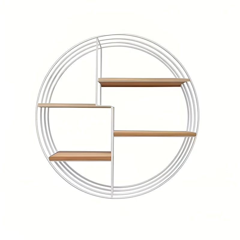 Rundes Wandregal mit 4 Ebenen – Retro-Design aus Holz und Metall | Dekoratives Hängeregal für Wohnzimmer, Badezimmer und Schlafzimmer