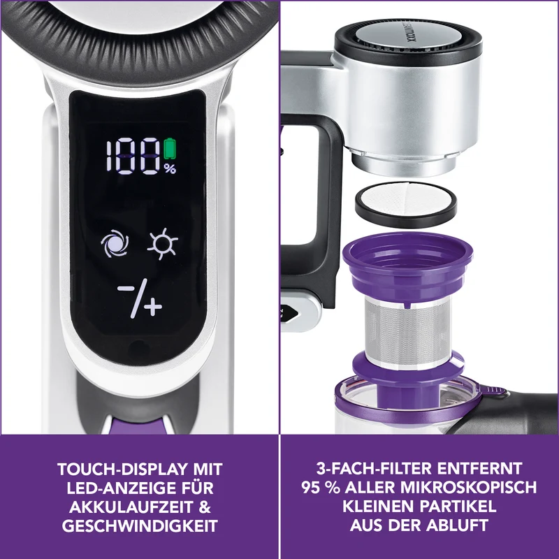 CLEANmaxx Akku-Zyklon-Staubsauger Digital-Display - anthrazit/silber/lila