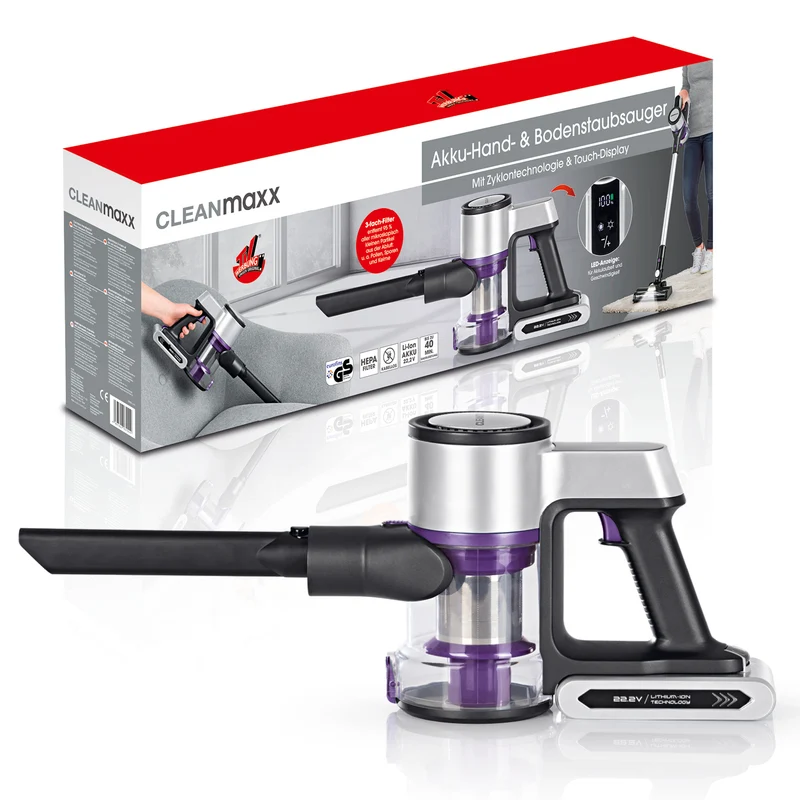 CLEANmaxx Akku-Zyklon-Staubsauger Digital-Display - anthrazit/silber/lila
