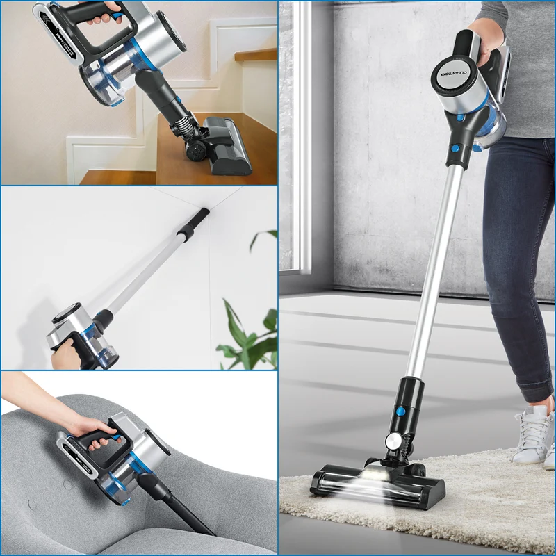 CLEANmaxx Akku-Zyklon-Staubsauger Digital-Display - anthrazit/silber/blau