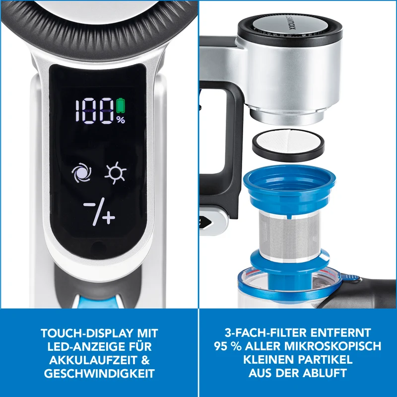 CLEANmaxx Akku-Zyklon-Staubsauger Digital-Display - anthrazit/silber/blau