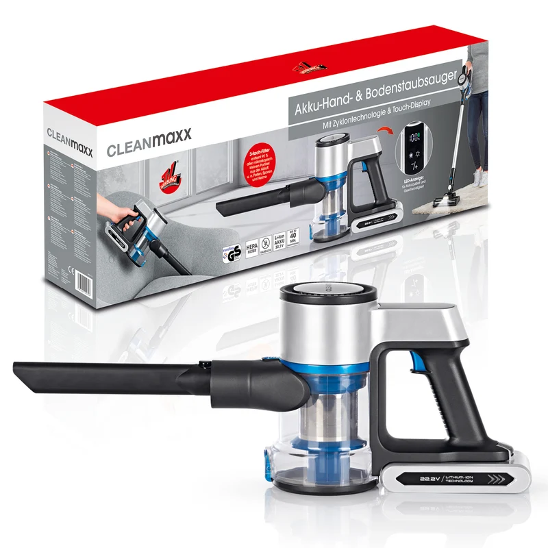 CLEANmaxx Akku-Zyklon-Staubsauger Digital-Display - anthrazit/silber/blau