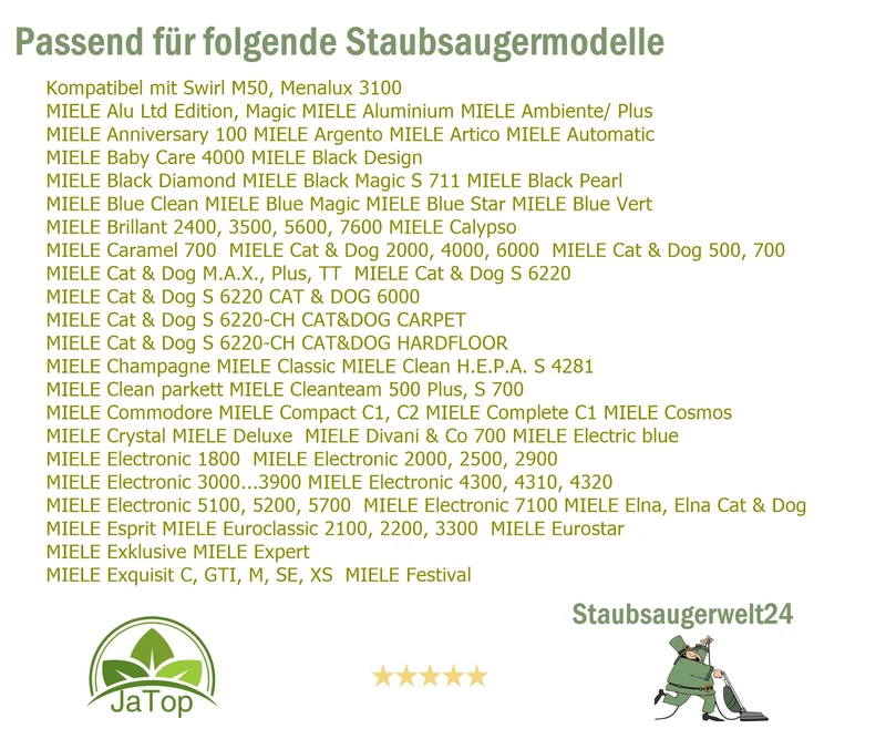 30 Staubsaugerbeutel geeignet für Miele Indigo, Jazz Filtertüten