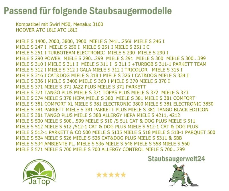 30 Staubsaugerbeutel geeignet für Miele F, J, M wie Swirl M 50 Filtertüten