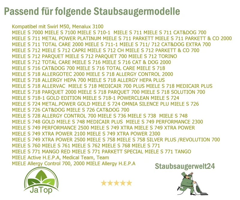 30 Staubsaugerbeutel geeignet für Miele F, J, M wie Swirl M 50 Filtertüten