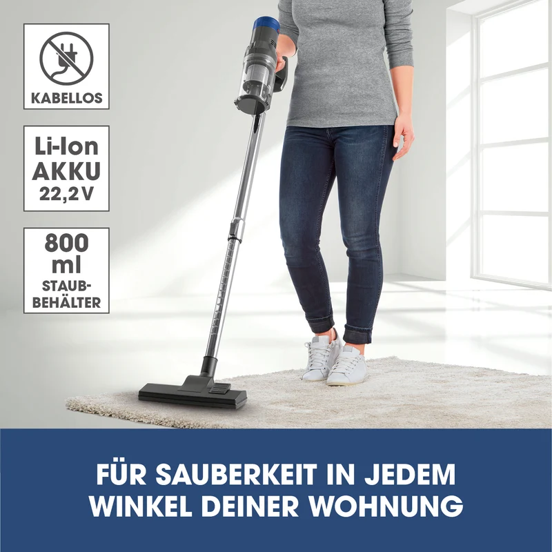 CLEANmaxx Kabelloser Hand- und Bodenstaubsauger mit Zyklontechnologie - anthrazit/blau