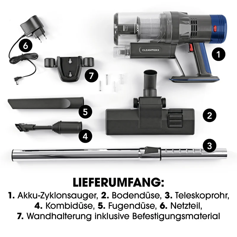 CLEANmaxx Kabelloser Hand- und Bodenstaubsauger mit Zyklontechnologie - anthrazit/blau