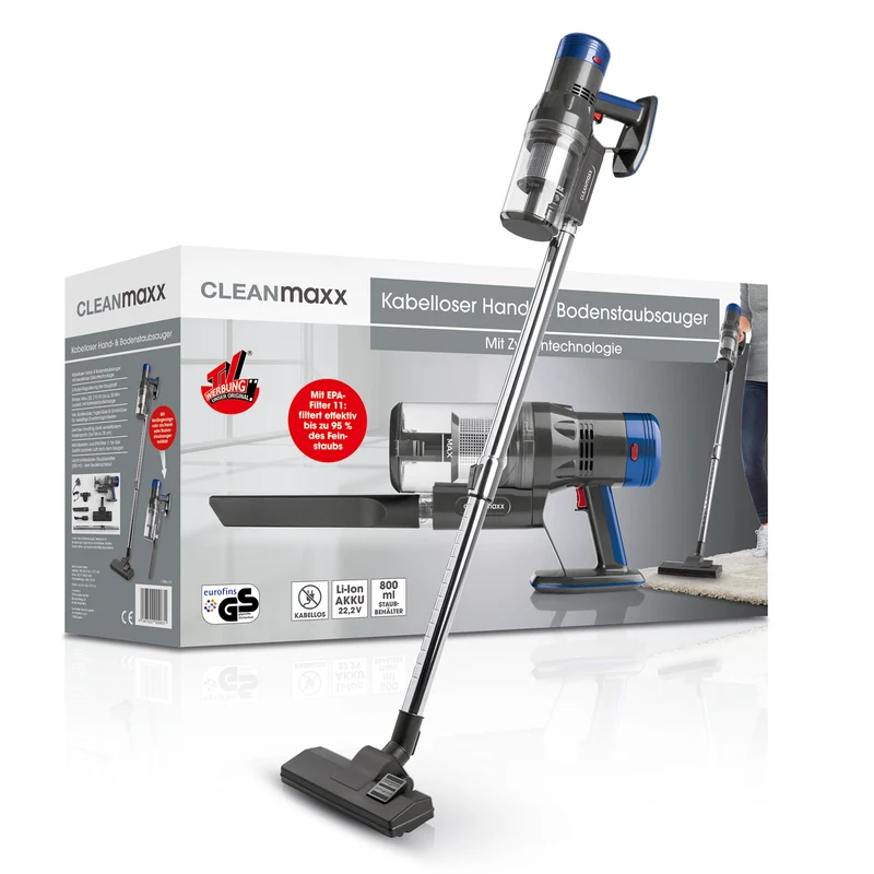 CLEANmaxx Kabelloser Hand- und Bodenstaubsauger mit Zyklontechnologie - anthrazit/blau